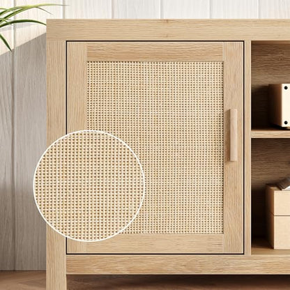 Rattan TV Stand 66In for 75 inch Natural Oak
