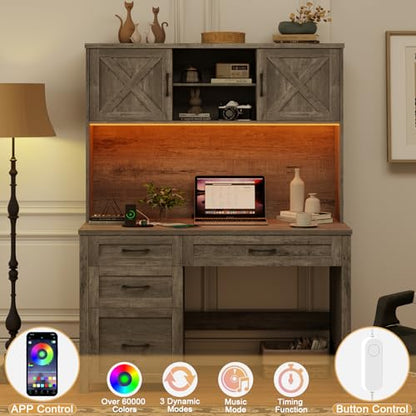 Farmhouse 67" H Executive Desk with Hutch & Drawers, Grey