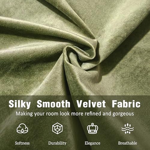 Queen Velvet Fabric Platform Bed with Curved Headboard, Olive Green