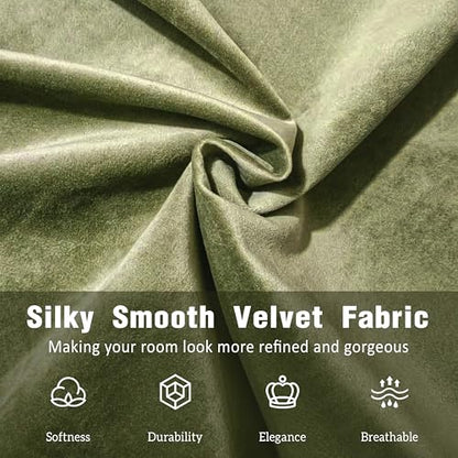 Queen Velvet Fabric Platform Bed with Curved Headboard, Olive Green