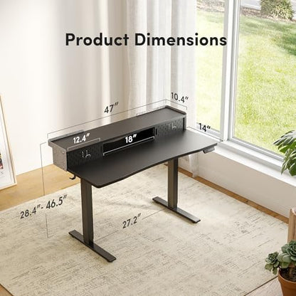 FEZIBO 48 X 24 Inch Standing Desk with Storage, Adjustable Height Sit Stand Desk with Sliding Pegboard Organizer, Felt Wall Bumper, Monitor Arm Compatible for Home Office Workstation, Black