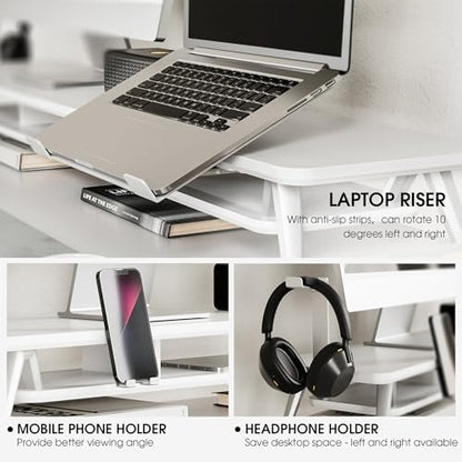 Fenge 42.5-Inch Monitor Stand Riser with Laptop, Phone & Headphone Holders
