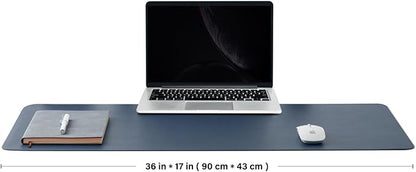 Leather Desk Mat - Non-Slip PU Desk Pad for Office and Home - Desk Organization and Accessories - Ideal for Large Mouse Pad and Desk Mats on Top of Desks (Dark Blue,36"x 17")