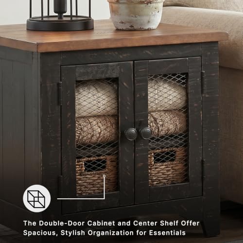 Signature Design by Ashley Storage End Table, Farmhouse Rustic, Black/Brown