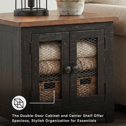 Signature Design by Ashley Storage End Table, Farmhouse Rustic, Black/Brown