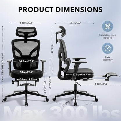 Ergonomic Office Chair Mesh – Adjustable Lumbar 3D Armrests High-Back Desk