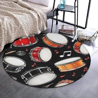 Fashion Round Area Rug Large Non Slip Carpet Unisex Home Decor Mat Black Drum Kit