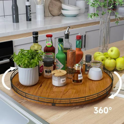 AMH 21-Inch Walnut-Finish Wooden Lazy Susan Organizer for Dining Table