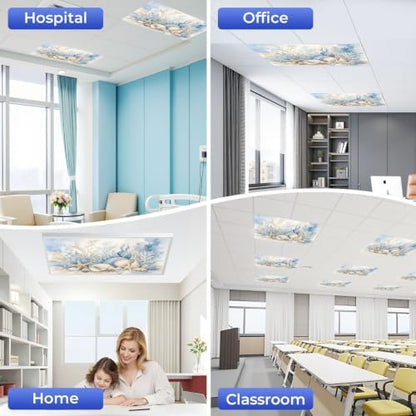 4 Pcs Fluorescent Light Covers for Ceiling Lights beige shells stars pebbles Magnetic Light Filters Decorative for Classroom Office Hospital Home 4x2 Ft