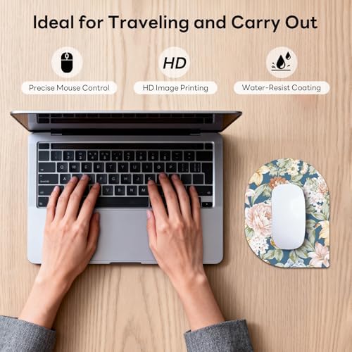Contoured Oval Mouse Pad 6x8in Non-Slip for Laptop,Floral