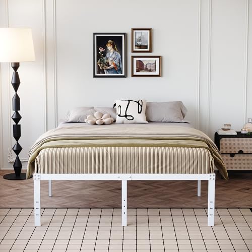 18 Inch White Full Size Bed Frame with High Storage