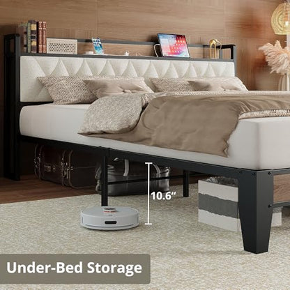 California King Bed Frame with Charging Storage Headboard