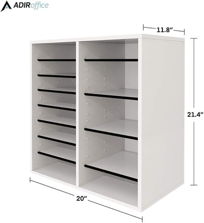 AdirOffice Wooden Adjustable organizerserature Organizer, 16 Compartment Office Mailbox, or Classroom Literature Organizer, White