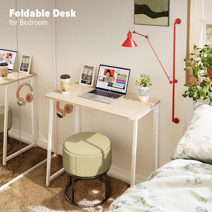 Folding Desk, 31.5" Foldable Computer Table for Small Spaces, Oak