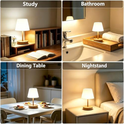 Cordless Table Lamp, Waterproof Shower Lamp -Wood Tone Set of 2
