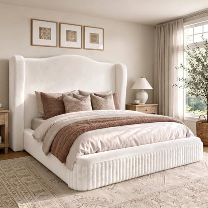 Queen Size Cloud Bed Frame with 49.61" Wingback Headboard, White