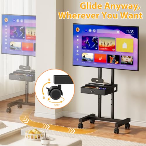 Rolling TV Stand with Drawer for 32-75 Inch TVs, Adjustable Storage Shelf