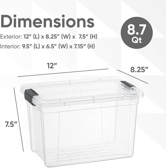 Superio Clear Storage Boxes with Lids, 8.75 Quart Plastic Container Bins for Organizing, Stackable Crates, BPA Free, Non Toxic, Odor Free, Organizers for Home, Office, School, and Dorm, 2 Pack