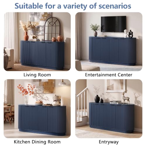 Modern Sideboard Buffet Cabinet with Storage, 59” Curved Credenza,Blue