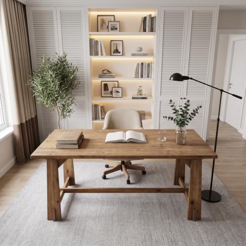 63" Long Large Wood Desks, Farmhouse Office Desk