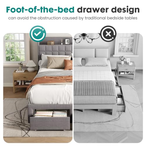 Full Bed Frame, Upholstered Platform Bed Frame with Storage Drawers
