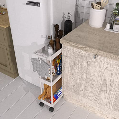 3-Tier Slim Rolling Cart w/Handle 5.5" Wx27.5 H, White