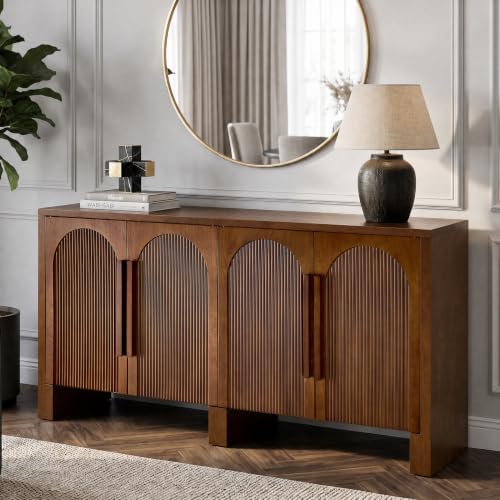 60"Buffet Cabinet with Storage,Solid Wood Fluted Arched Sideboard Cabinet