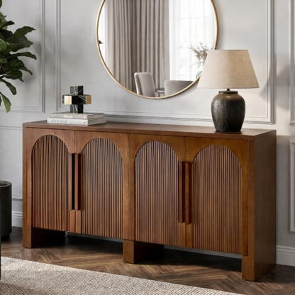 60"Buffet Cabinet with Storage,Solid Wood Fluted Arched Sideboard Cabinet