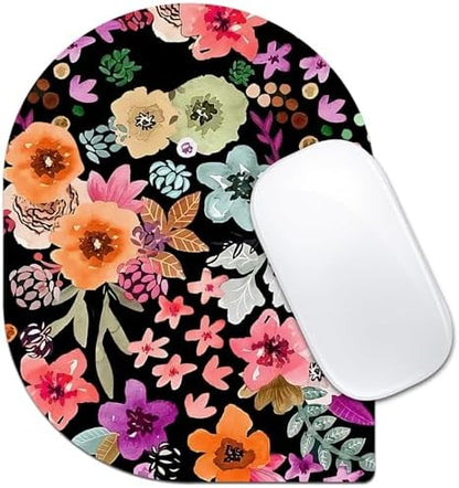 Contoured Oval Mouse Pad 6x8in Non-Slip for Laptop,Daisy