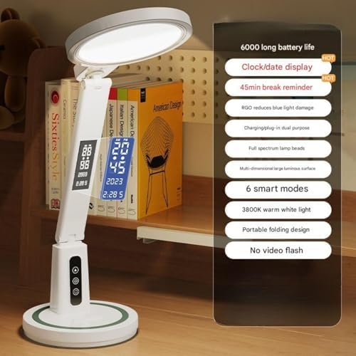 Multifunctional LED Eye Protection Desk lamp | No Flicker, Anti-Blue Light, 5-Speed dimming and Color Adjustment, USB Charging and Portable (Clock Charging)