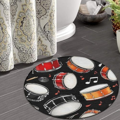 Circular Rugs Large Modern Round Area Rug Fashion Decor Mat for Home Office Black Drum Kit