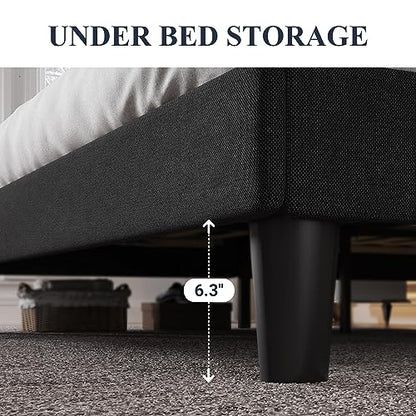 Queen Size Bed Frame with Button Tufted Wingback Headboard, Black