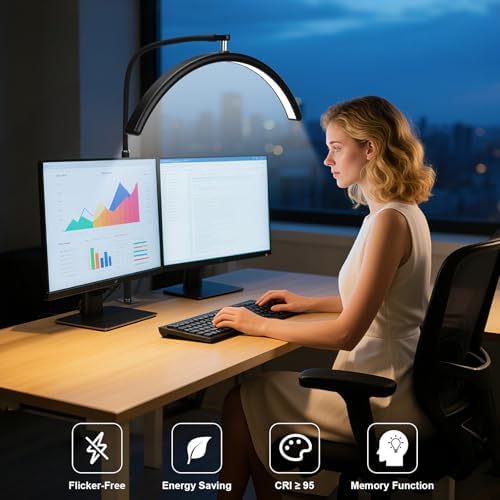 Professional Half Moon LED Desk Light for Nail Techs & Artists – Flexible Gooseneck Lamp with Clamp, 5 Color Modes & 5 Brightness Levels for Manicure, Tattoo, Beauty Work