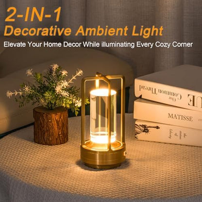 Cordless Table Lamp Rechargeable Small Crystal Lamp, Gold