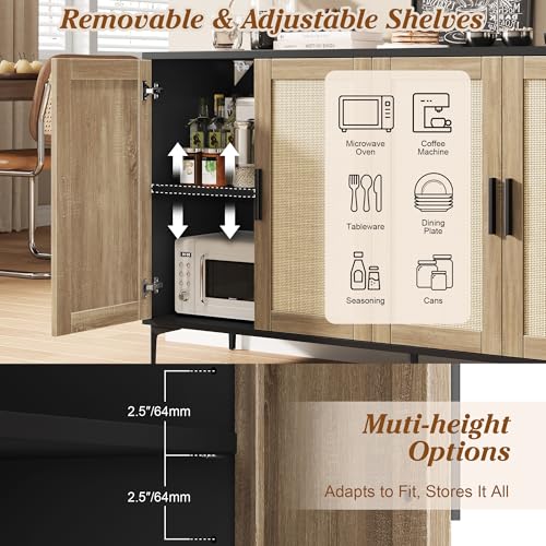 Sideboard Buffet Cabinet with Storage, 48" Rattan Coffee Bar