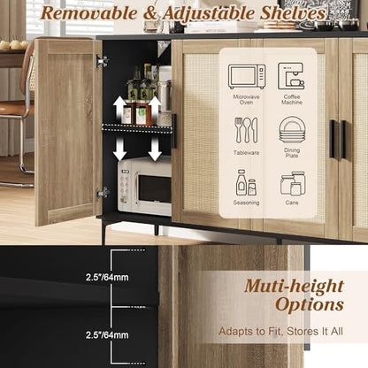 Sideboard Buffet Cabinet with Storage, 48" Rattan Coffee Bar