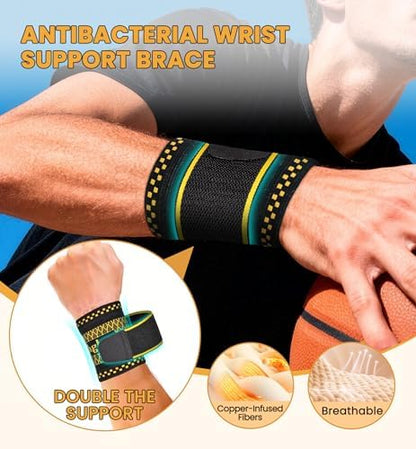 Copper Infused Compression Wrist Support Brace with Adjustable Wrap, Large