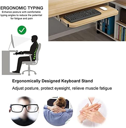 V3VOGUE Slides Keyboard Tray - Under Desk Smooth Gliding - Pull-Out Drawers Keyboard and Mouses Holder, Ergonomics/Easy Install/Height Adjustable, Support Keyboard Storage Shelf