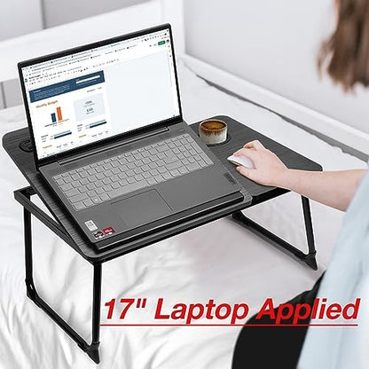 CloudTrip Plus XL Adjustable Laptop Desk with Light, USB Port, iPad Holder, Drawer Storage - Larger 23.6IN Adjustable Lap Desk for Bed, Home Office, Breakfast Tray, Fordable Legs Desk (Black)