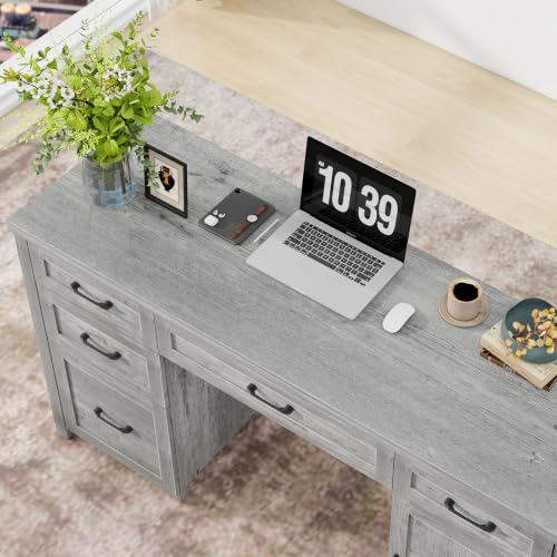 Farmhouse 61'' Executive Desk with 5 Drawers,Grey