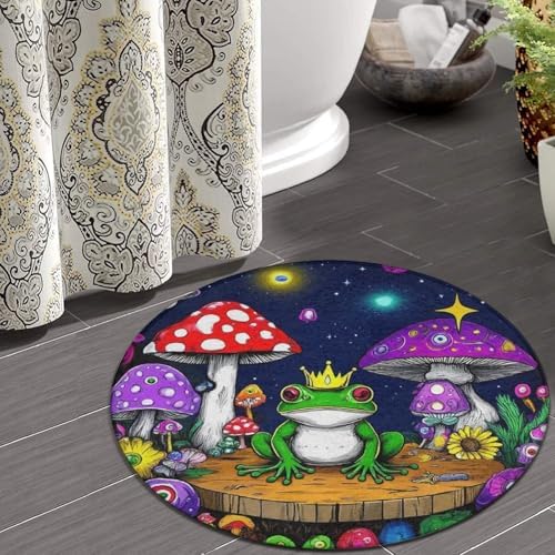 Highly Premium Quality Floor Mat, Office Chair Decor Mat, Room Sofa Yoga Soft Round Carpet Magic Mushrooms Frog Trippy Art, 36inch