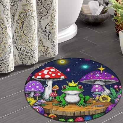 Highly Premium Quality Floor Mat, Office Chair Decor Mat, Room Sofa Yoga Soft Round Carpet Magic Mushrooms Frog Trippy Art, 36inch