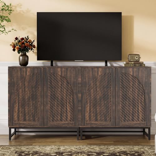Fluted Sideboard Buffet Cabinet with Storage,Walnut