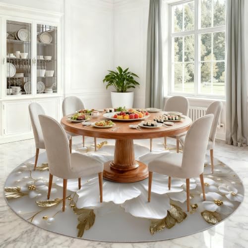 Floral Round Area Rug - 5ft Relief Floral Round Rug for Living Room, Modern Luxury Circle Rugs Washable Soft Non-Slip Carpet for Bathroom Bedside Sofa Coffee Table Decor Mat