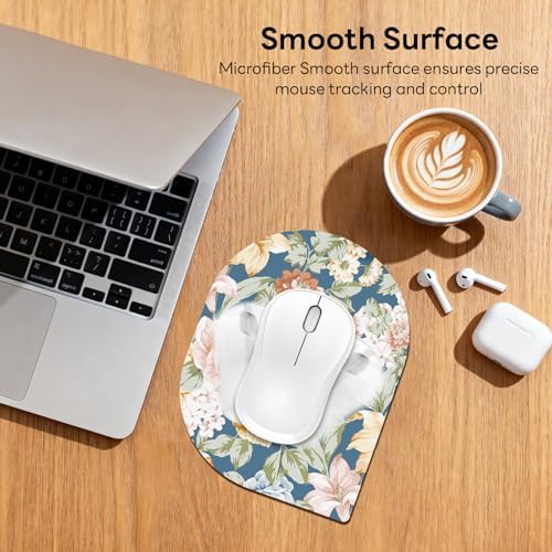 Contoured Oval Mouse Pad 6x8in Non-Slip for Laptop,Floral