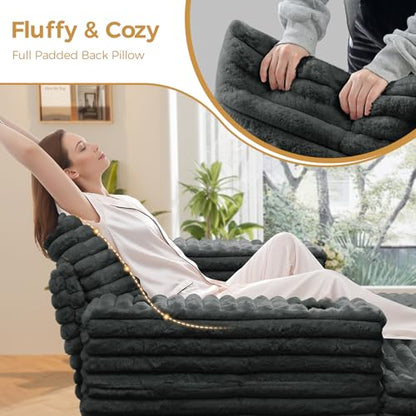60" Oversized Chaise Lounge Indoor with Wood Frame, Dark Grey