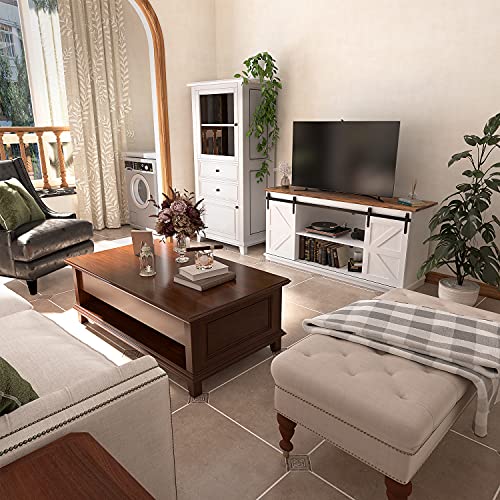 TV Stand for 65 Inch TV, Sliding Barn Doors, Bright White