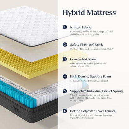 12 Inch Queen Hybrid Mattress in a Box, Medium Firm, Gray