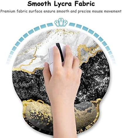 Ergonomic Mouse Pad with Wrist Support, Marble Memory Foam Wrist Rest Mouse Pads, Cute Computer Laptop Office Accessories Decor, Pain Relief Mousepad for Gaming Work Men Women, Black White