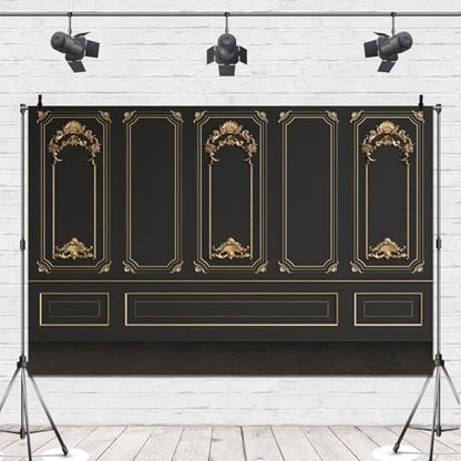 Great 20s Backdrop 12x8ft Vinyl Roaring 1920s Party Photography Background Luxury Black Gold Masquerade Wall Art Decor Dance Prom Photo Props - size: 12x8ft